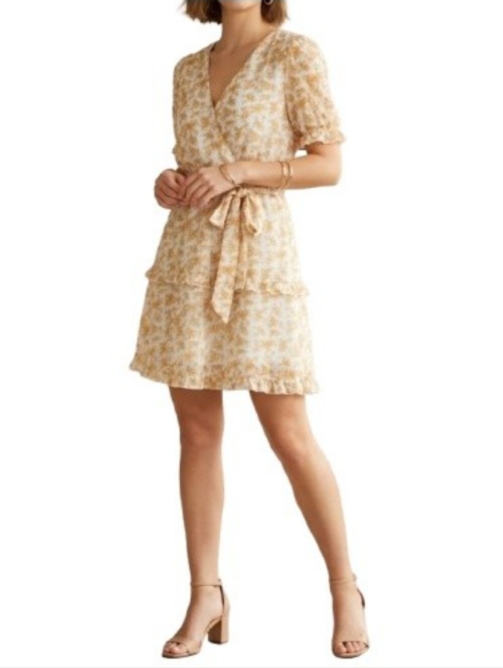 SHEIN Floral Print Short Dress Ruffle Tiered Surplice Neck Short Sleeves